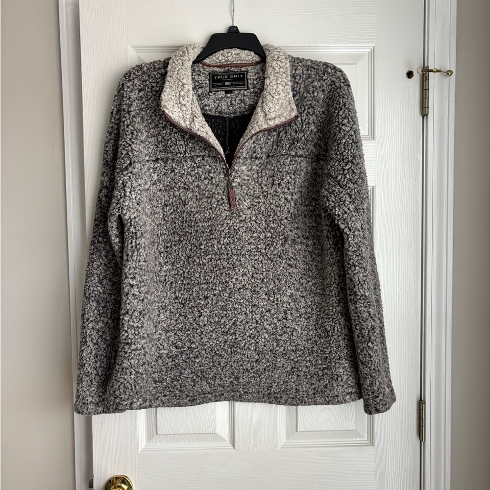 True Grit Black and White Sherpa Quarter-Zip Sweater